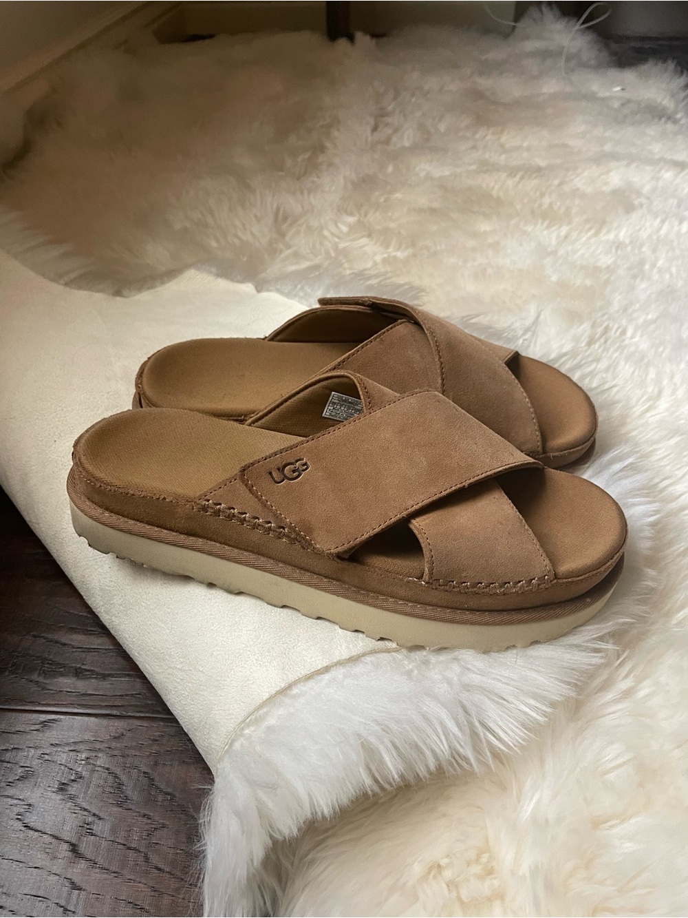 UGG Brown Suede Cross-Band Slide Sandals